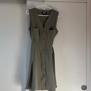 DKNY Khaki Button-Down Midi Dress